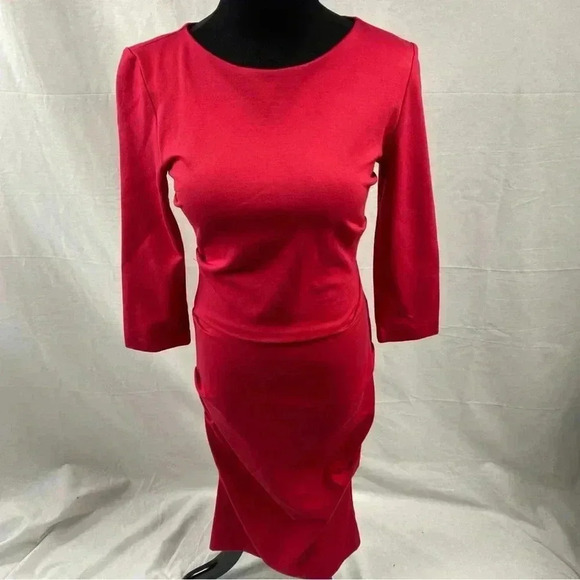 Nicole Miller Artelier Red Ruched Long Sleeve Cocktail Dress Medium - Picture 1 of 5